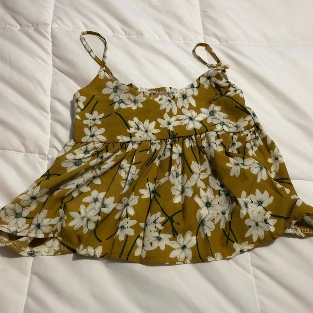 Mustard yellow flower crop top